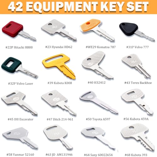 Image of 42 Heavy Equipment Key Master Set, Construction Machine Ignition Keys | Fit CAT Caterpillar Volvo JCB JLG John Deere Hyster Komatsu Kubota Yanmar Daewoo Takeuchi Ford New Holland and More