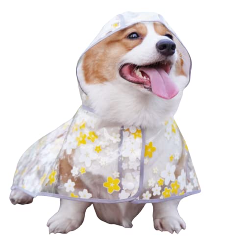 MEIAOJIA 犬用レインコート 桜 透明 和風 花柄 雨合羽 超かわいい ハイエンド 犬用アニメーション ポンチョ ペット レインコート 梅雨対策 散歩用 透明 帽子付き 雨具 着脱簡単 耐久性 完全防水 中大型犬用 多サイズ(黄色,3XL)