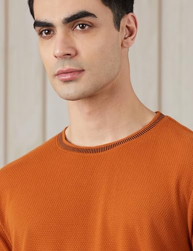 Image of Amazon Brand - Symbol Men's Cotton Rich Relaxed Fit Textured Knit Tshirt | Popcorn Knit Solid Tshirts | Half Sleeves | Textured Knit (Available in Plus Size)
