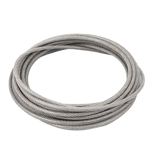 uxcell® 5M Length 4mm Diameter Plastic Coated Flexible Steel Wire Cable Rope Silver Tone