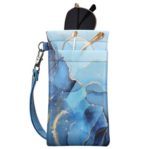 Image of FINTIE Double Eyeglasses Case with Carrying Strap, Portable Squeeze Top Microfiber Soft Glasses Case Sunglass Pouch