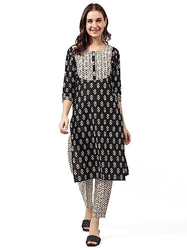 Image of MIRCHI FASHION Pure Cotton Straight Kurta Set for Women with Pant | Printed Kurta Pant Set | Ethnic Office Wear Kurta Set with Trouser