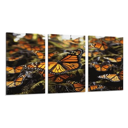 Toile murale papillon monarque triptyque vertical pour salon chaleureux