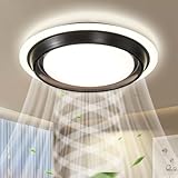 AHAWILL Low Profile Ceiling Fan with Light,19.29in Bladeless Ceiling Fan with Remote Control,Enclosed Flush Mount Fandelier,6 Wind Speed,Dimmable LED,Black,for Bedroom Dining Room