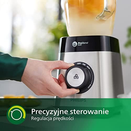 Philips Blender kielichowy oraz blender do smoothie - 1000 W, Szklany dzbanek 2 l Bidon w zestawie, Aplikacja z przepisami, Płynna regulacja prędkości, Technologia ProBlend Crush (HR3573/90)
