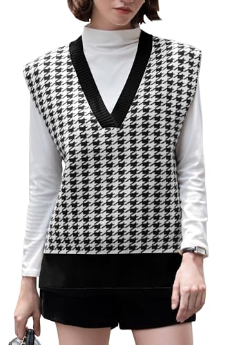 Women's Oversized V-Neck Sweater Vest Sleeveless Knitted Pullover Top for Fall Outfits 2025