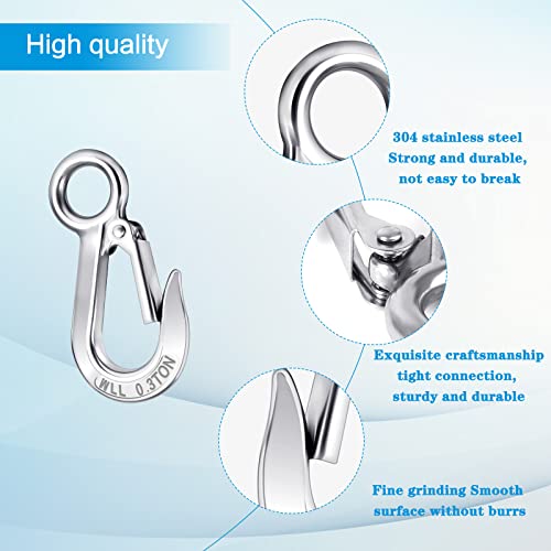 Lasthaken 2 Stück 200Kg und 300Kg Lasthaken mit Sicherung Große Öse Lasthaken Edelstahl Haken Kettenhaken Kranhaken Forsthaken Lasthaken für Seilwinde Kran Forstketten (Silber)