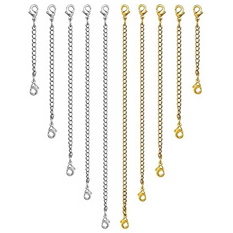 OHINGLT Necklace Extender 10Pcs Chain Extenders for Necklaces Bracelet,Gold and Silver Plated Extender Chain Necklace Chains for Jewelry Making Cover