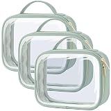 PACKISM TSA Approved Toiletry Bag 3 Medium - Clamshell Closing Clear Makeup Bags with Handle, Laurel Green, Quart-sized Clear Travel Bags for Toiletries, Carry-on Travel Essentials