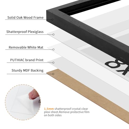 8x12 Oak Wood Picture Frams - Minimalist 8x12 Oak Wood Frames, 8"x12" Picture Frame Wood, Natural Solid Wooden Picture Frames for Wall Art Photo and Prints(1 Pack, Black)