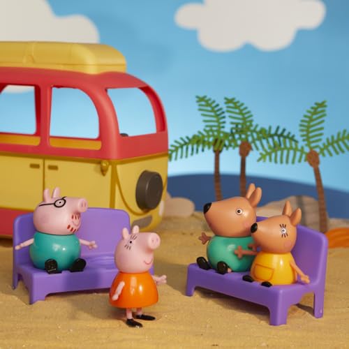 Peppa Pig Peppa Visits Australia Campervan Vehicle Preschool Toy with Rolling Wheels; Includes 8 Figures, 4 Accessories, for Ages 3 and Up,Animal Figure Set