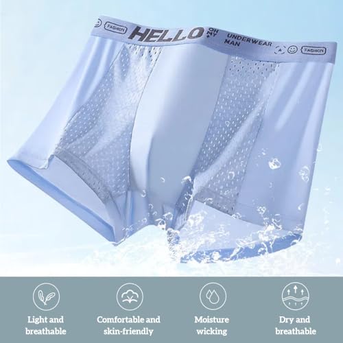 Men's Ice Silk Hello Mesh Boxer Briefs - Breathable Fast-Dry Trunks, Moisture-Wicking Multipack No-Ride Inseam Waistband4