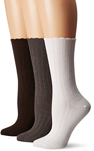 No Nonsense Womens Scallop Pointelle Crew Casual Sock, Assorted - 3 Pair Pack, 00 Petite Us #TOP3