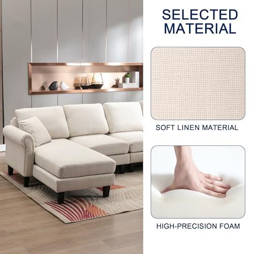 Image of Nathan 6 Seater L Shape Sofa with Centre Table | 6 Seater Sofa Set for Living Room | Premium Fabric Sofas