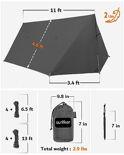 Image of Sunyear Hammock Rain Fly Waterproof - Premium Hammock Tarp with Doors to Stay Warm and Dry in All Seasons | Portable and Lightweight Camp Rain Fly with All Installations Included | 11 Ft / 2lbs