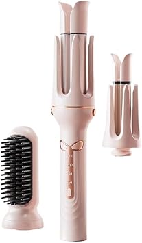 Automatic 3-in-1 Curling Iron & Straightener - Negative Ion & Plant Protein Coating, 4 Temp Settings for Daily Styling & Travel | Beginner-Friendly Hair Curler for Women & Professionals Pink