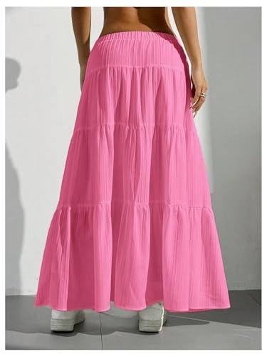 Image of Verdusa Women's Long Maxi Skirt Boho Flowy Flared Ruffle Skirts 2026 Beach Vacation Summer Going Out Outfits