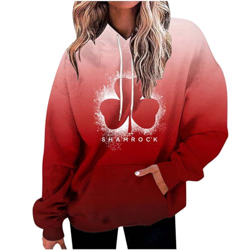 Olivcker Sudaderas con capucha para mujer, con estampado degradado, camisas de manga larga, sudaderas con capucha de gran tamaño, acogedoras y suaves, A12-red~st Patricks Day Shirt Mujer, XXL