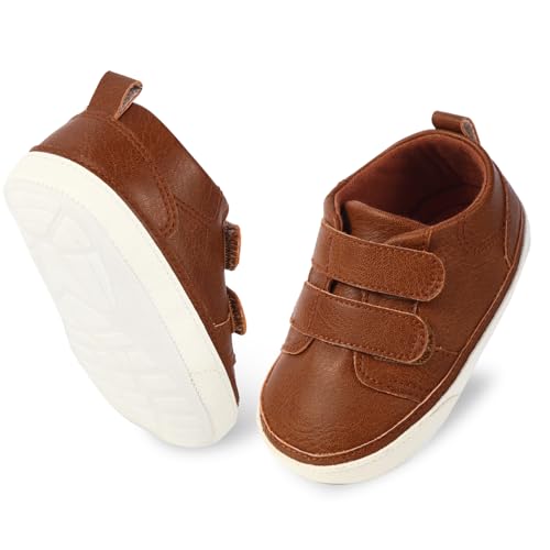 Image of CYXUYJH Baby Infant Dress Shoes Boys Girls First Walking Non-Slip PU Leather Sneakers Toddler Crib Shoes Newborn Loafers Flats