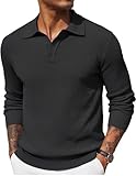 COOFANDY Men's Polo Shirts Long Sleeve Basic Waffle Knitted Sweater Pullover Casual Business Polo Shirt Black