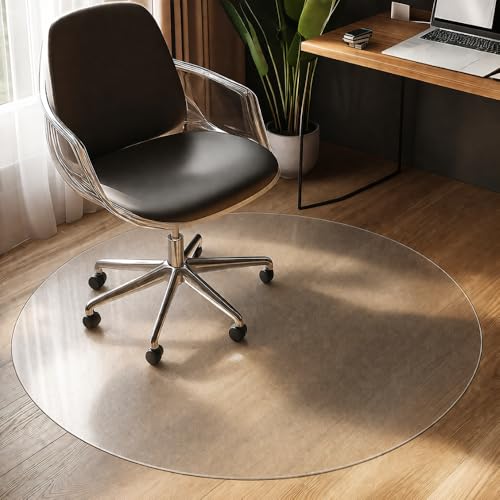 Image of Qlarity Covers 2mm Thick 36 Inch Round PVC Chair Mat for Hardwood /Tile /Laminate Floors | Prevents Scratches, Ensures Smooth Rolling & Non-Slip (Translucent)
