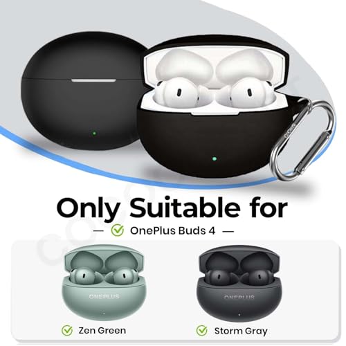 Image of Silicone Case Cover for OnePlus Buds 4 with Cleaner Kit,Lanyard & 4 Pcs Cable Protectors (Black)