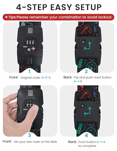 Image of Travelkin Luggage Straps for suitcases TSA Approved,Adjustable Luggage Belts with Lock Fit 18-32 inch Suitcases(World Marks-Colorful-TSA)