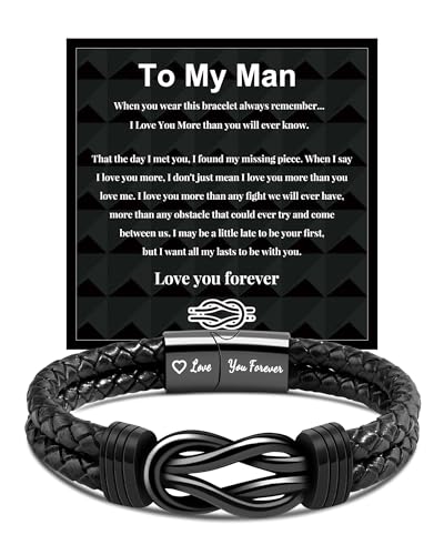 GBTBYS - GBTBYS To My Man Bracelet, Valentines Day Gift for Men, Infinity Knot Leather Bracelets for Men Husband Boyfriend Fiance, Anniversary Birthday Gifts for Him