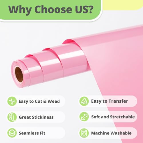 Image of HTVRONT Pink HTV Vinyl Roll - 12 inch x 10ft Baby Pink Iron on Vinyl for All Cutter Machine & Silhouette Cameo, Heat Transfer Vinyl Rolls for t Shirts - Easy to Cut & Weed for Heat Vinyl Design