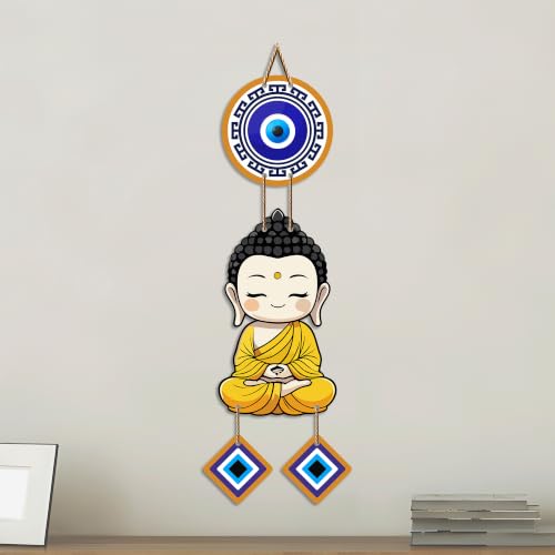 Image of Artvibes Cute Buddha Evil Eye Wall Hanging for Home Entrance | Spiritual MDF Wall Decor | Meditation Room Vastu Wall Art for Living Room | Bedroom & Office | Gift Item (WH 8592N)