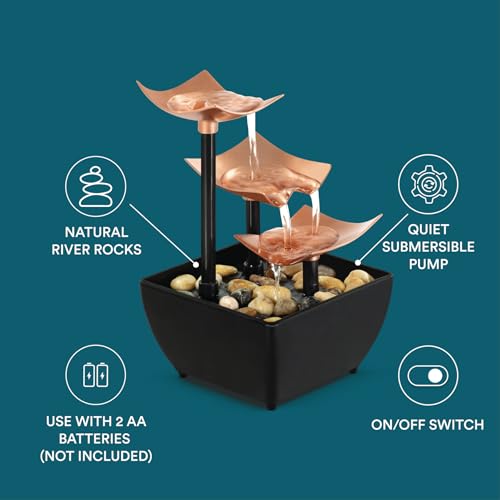 Homedics Tabletop Water Fountain, 3 Tier Indoor Waterfall Fountain with Natural River Rocks, Quiet Pump for Relaxation, Zen Home & Office Desk Décor, AA Battery Powered by Homedics - Image 4