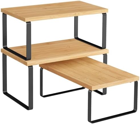 SONGMICS Cabinet Organizer Shelf, Set of 3 Kitchen Counter Shelve...