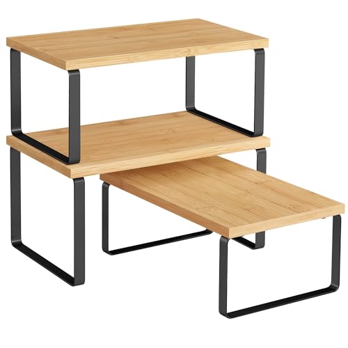 SONGMICS Cabinet Organizer Shelf, Set of 3 Kitchen Counter Shelves,...