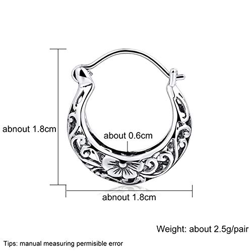 BALMORA 925 Sterling Silver Vintage Filigree Hoop Earrings for Women Floral Flower Heart Clip-on Small Huggie Hoop Earrings Lightweight Oval Hoop Earrings Jewelry Christmas Gifts for Mom2