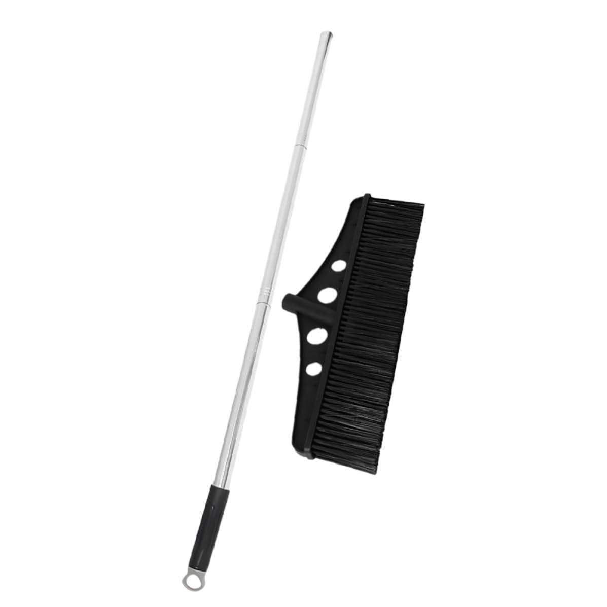 POPETPOP Scopa da Giardino in Acciaio Inossidabile e Nylon con Manico Ergonomico per Pulizia Efficiente di Vialetti e Marciapiedi, Scopa Nera Resistente e Larga