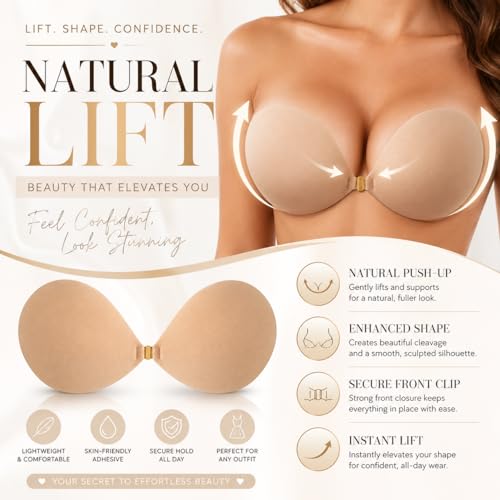 Image of Royal Luxury Women & Girl Strapless Push Up Stick On Invisible Bra - Wire Free Self Adhesive Backless Silicone for Deep Neck Dresses