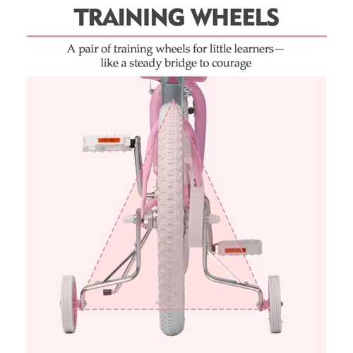Image of Glerc Petal Girls Bike 12-18 Inch for Ages 2-9, Kids Bike with Training Wheels, Basket & Streamers, Princess Style Kids Bicycle, for Girls