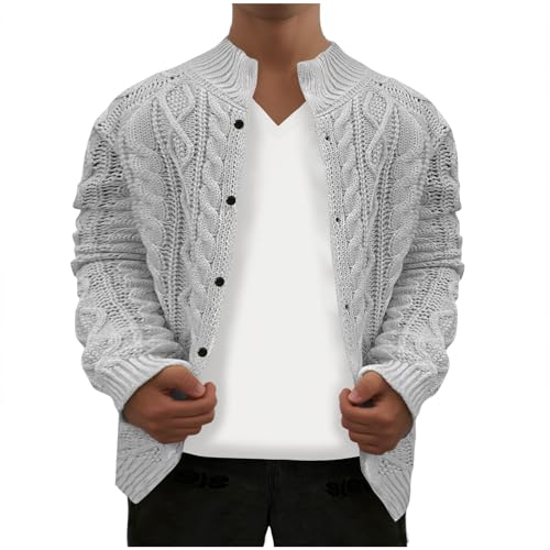 Men's Textured Knit Cardigan Vintage Button Up Sweater Warm Cable