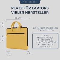 VON HESSEN Laptoptasche aus echtem Nappa-Leder bis 16 Zoll - Aktentasche Herren & Damen - Luxuriöse Echtleder Arbeitstasche für Büro & Alltag - Laptop Hülle in Gelb – Ansicht 3