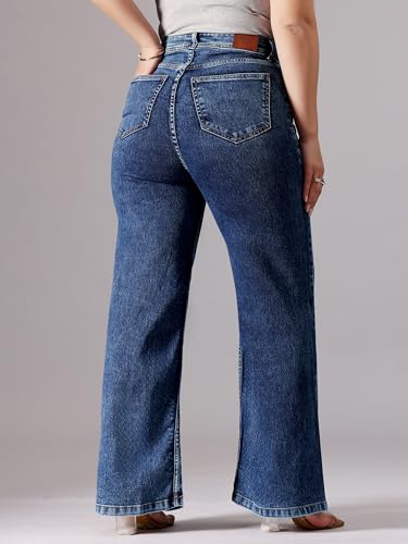 Image of Miss Chase A+ Women's High Rise Regular-Length Stretchable Denim Wide-Leg Shaping Jeans