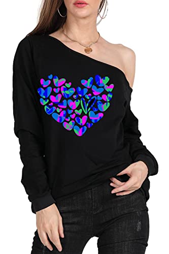 Image of MAGICMK Woman's Sweatershirt Lips Print Causal Blouse Off The Shoulder Long Sleeve Loose Slouchy Pullover Plus Size Tops
