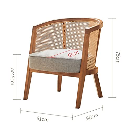 Temkin Rattan Chair, Patio Solid Wood Dining Chairs, Lazy Backrest Balcony Seat, For Indoor Outside Leisure Single Seat (Color : Walnut, Size : 61 * 66 * 75Cm) #TOP4