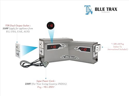 Image of BLUETRAX 500VA 220V to 110V Step Down Voltage Converter Transformer | Compact Lightweight Copper Core Safe Efficient for US Appliances in India | Home Office Kitchen Electronics