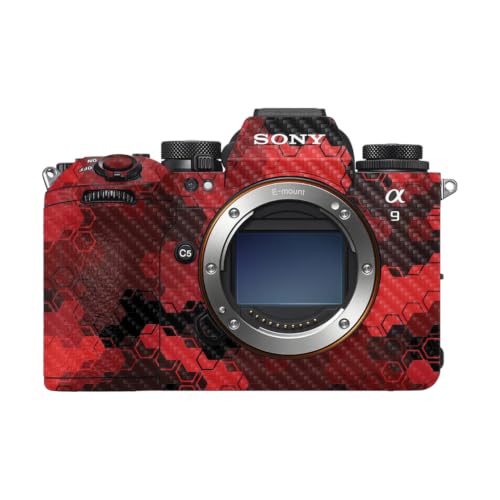 Image of Carbon Fiber Camera Skin Compatible with Sony Alpha 9 III (2024) - Red Hexa Camo - Premium 3M Vinyl Protective Wrap Decal Cover - Easy to Apply | Crafted in the USA by MightySkins