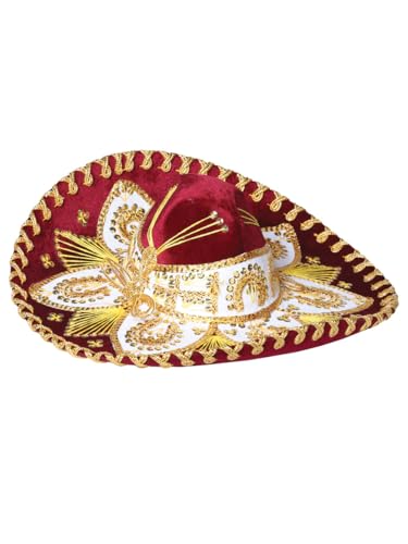 Youth Mexican Charro Hat Velvet Wine/Gold