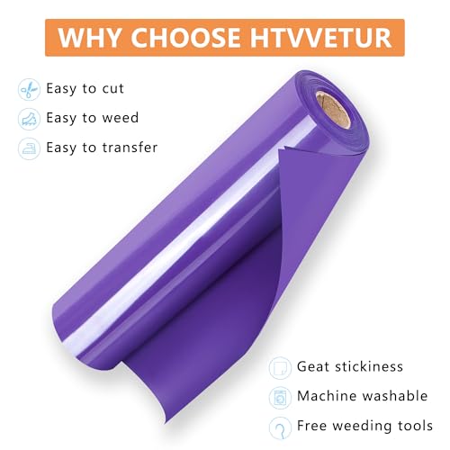 Image of HTVVETUR Purple HTV Iron on Vinyl 12Inch by 35ft Roll HTV Heat Transfer Vinyl for T-Shirt HTV Rolls for All Cutter Machine - Easy to Cut & Weed (35ft, Purple)