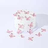 48Pcs Edible Butterflies for Cake Decorations Pink Wafer Paper Butterfly Cupcake Toppers Wafer Glutinous Paper Butterflies for Wedding Baby Shower Kids Birthday Party Cupcakes Decorating (Pink)