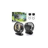 2-Pack Magnetic Golf Cart Fan 12000mAH Battery Operated Fan with 3-Speed Strong Airflow, Timer, LED Light, Fixed Strap and Hook, USB Rechargeable Portable Fan for Golf Cart/Camping/Office/Cruise Ship