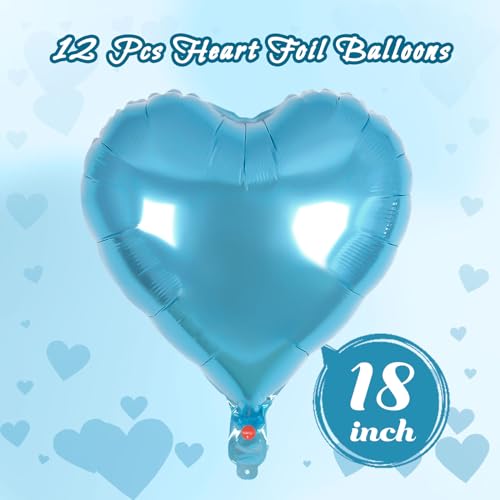 Image of 12 Pcs Light Blue Heart Balloons,18 Inch Heart Foil Balloons Love Balloon Valentine Balloon for Birthday Party Wedding Engagement Party Baby Shower Valentine Day Decorations