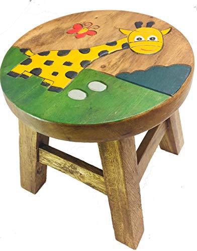Children Wooden Stool with Giraffe Pattern - Strong and Sturdy - H26 cm x W26 cm x D26 cm